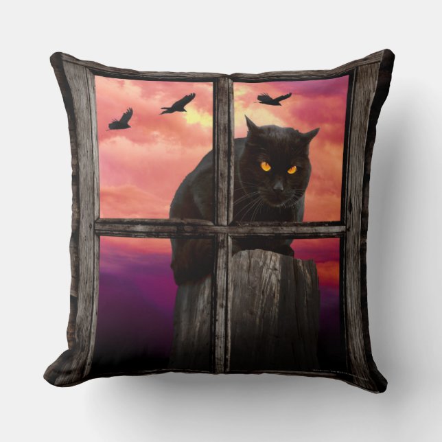 Halloween Cat Throw Pillow (Front)