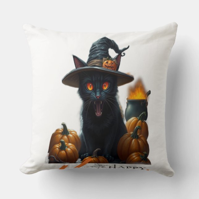 Halloween Cat  Throw Pillow (Front)