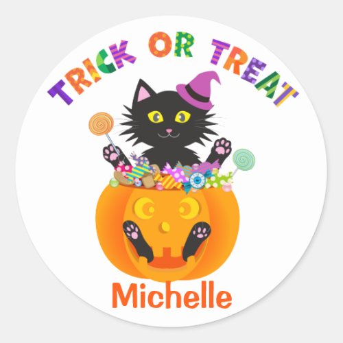 Halloween Cat Trick Or Treat Classic Round Sticker