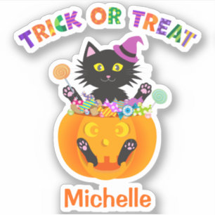 Halloween Cat Trick Or Treat Sticker