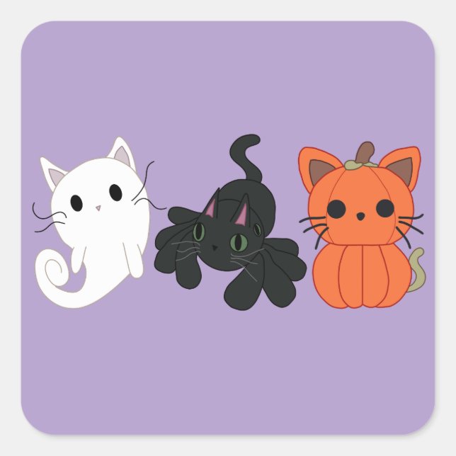 Halloween Cat Trio Square Sticker (Front)