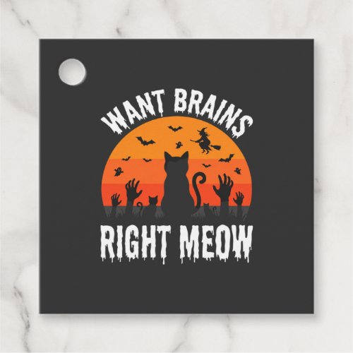 Halloween Cat Want Brains Right Meow Design Favor Tags