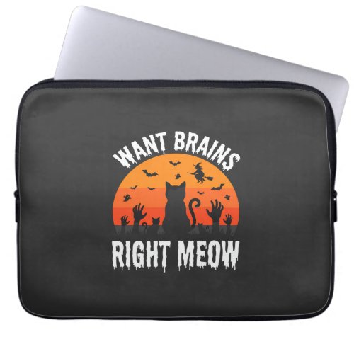 Halloween Cat Want Brains Right Meow Design Laptop Sleeve