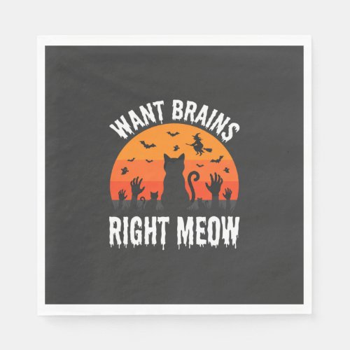 Halloween Cat Want Brains Right Meow Design Napkins