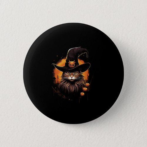 Halloween Cat Witch Hat Pumpkin Costume Spooky Sea Button