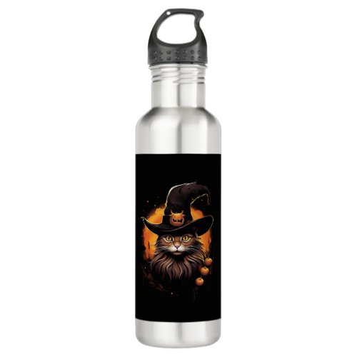 Halloween Cat Witch Hat Pumpkin Costume Spooky Sea Stainless Steel Water Bottle