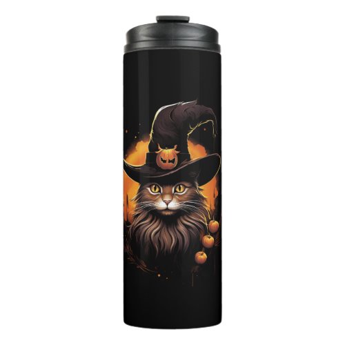 Halloween Cat Witch Hat Pumpkin Costume Spooky Sea Thermal Tumbler