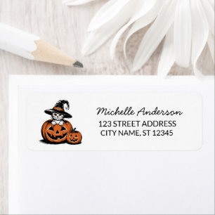 Halloween Cat Witch Hat Pumpkin Return Address Label