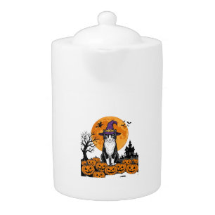 Halloween Cat Witch Pumpkin Vintage Spooky_1 Teapot