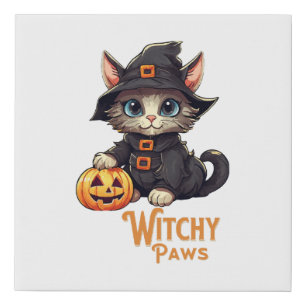 Halloween Cat Witchy Paws Faux Canvas Print