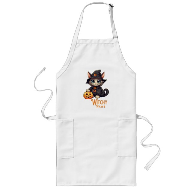 Halloween Cat Witchy Paws Long Apron (Front)