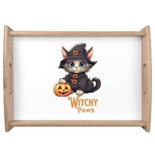 Halloween Cat Witchy Paws Serving Tray