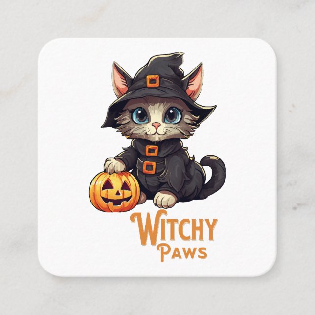Halloween Cat Witchy Paws Square Business Card (Front)