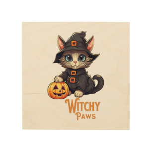 Halloween Cat Witchy Paws Wood Wall Art