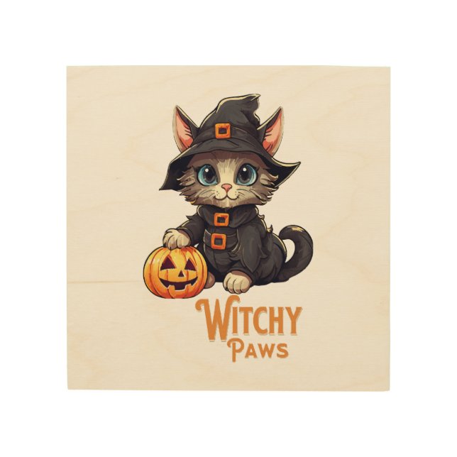 Halloween Cat Witchy Paws Wood Wall Art (Front)