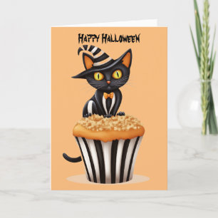 Halloween cat with a muffin holiday card