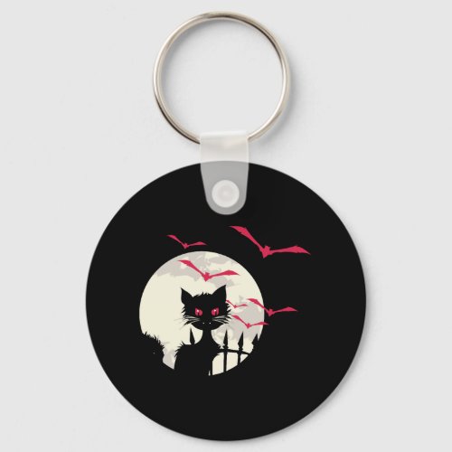 Halloween Cat With Bats  Keychain