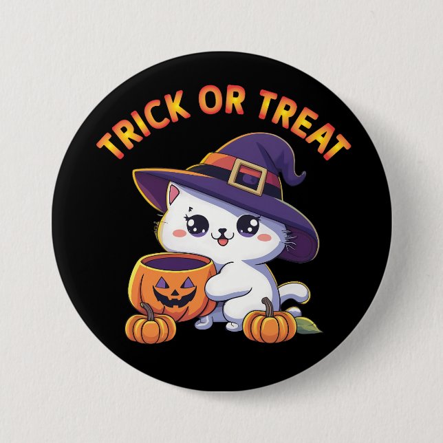 Halloween cat with Jack O' Lantern Pumpkin Button (Front)