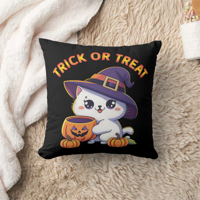 Halloween cat with Jack O' Lantern Pumpkin Throw Pillow | Zazzle
