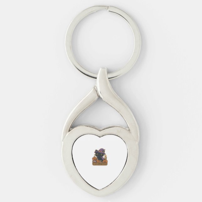 Halloween Cat with Magic Books – Spooky & Sweet Em Keychain (Front)