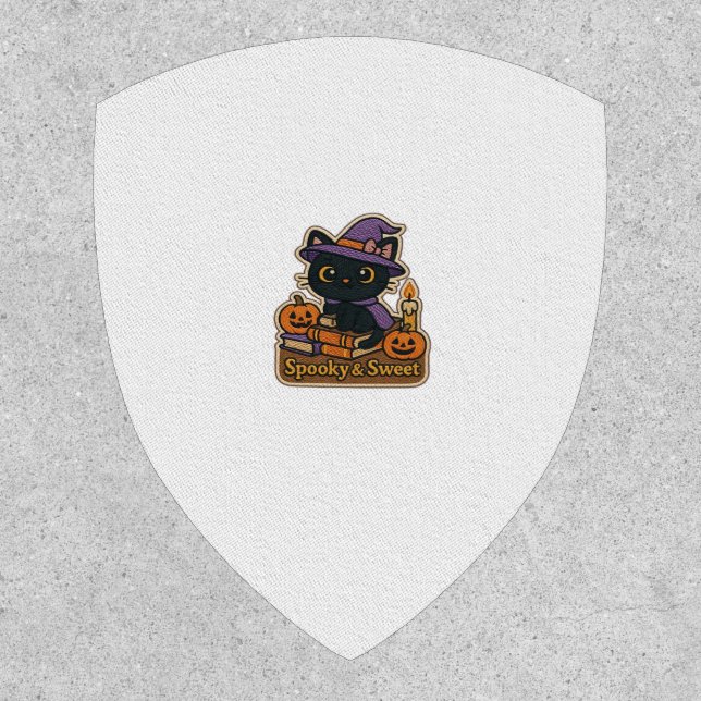 Halloween Cat with Magic Books � Spooky & Sweet Em Patch (Front)