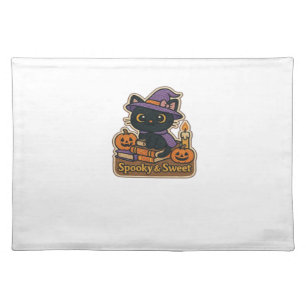 Halloween Cat with Magic Books Spooky & Sweet Emb Cloth Placemat