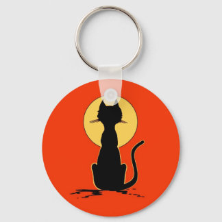 Halloween Cat with Moon ~ Keychain