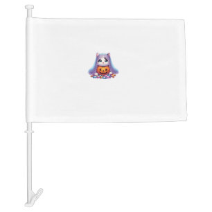 Halloween Cat with Pumpkin and Candy Long Sleeve T Car Flag