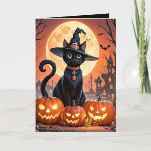 Halloween cat with pumpkin folding card