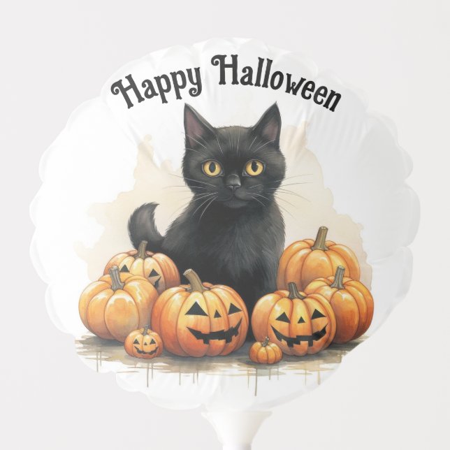 Halloween Cat With Pumpkins Balloon (Front)