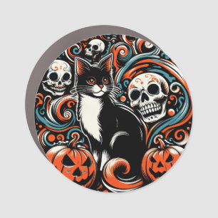 Halloween Cat with Pumpkins Car Magnet