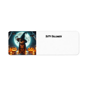 Halloween cat with pumpkins  label