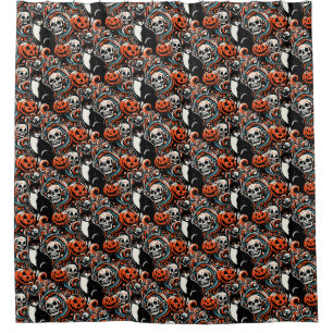 Halloween Cat with Pumpkins Shower Curtain