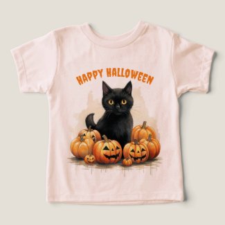 Halloween Cat With Pumpkins