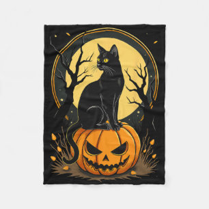 Halloween Cat Womens Funny Fall Pumpkin Cat Lover Fleece Blanket