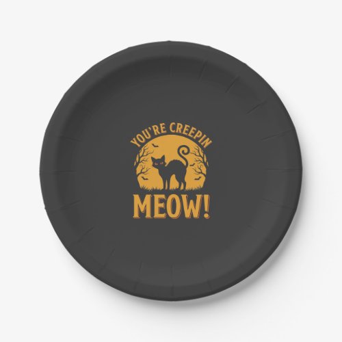 Halloween Cat You're Creepin Meow Paper Plates