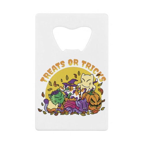 HALLOWEEN CATS AND COSTUMES CREDIT CARD BOTTLE OPENER