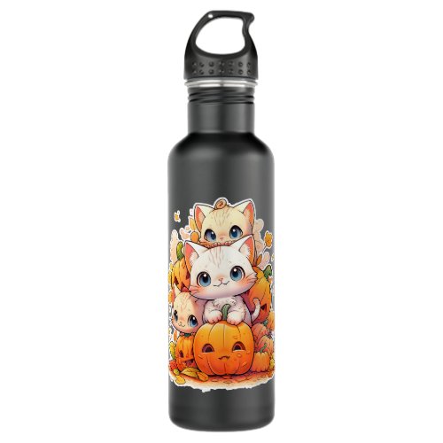 Halloween Cats and JackoLanterns Cute Holidays Stainless Steel Water Bottle