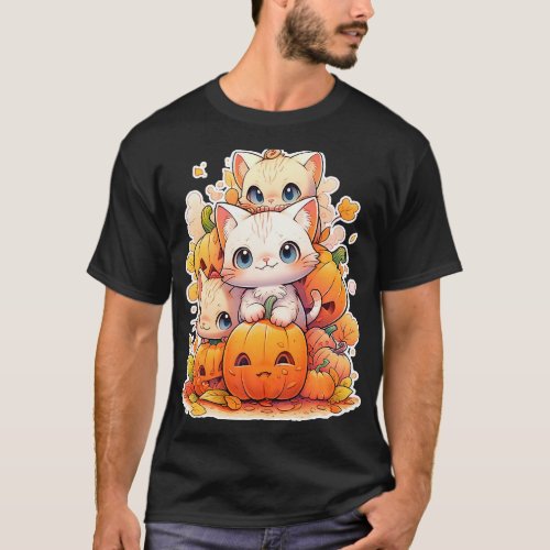 Halloween Cats and JackoLanterns Cute Holidays T_Shirt
