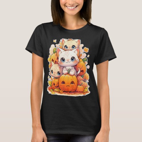 Halloween Cats and JackoLanterns Cute Holidays T_Shirt