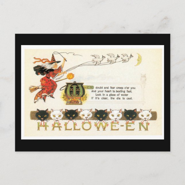 Halloween Cats and Witch Postcard (Front)