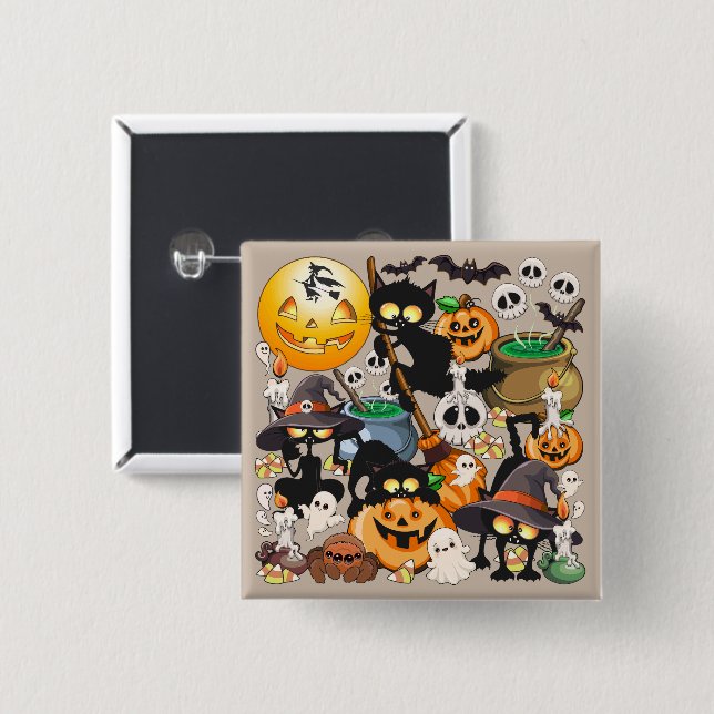 Halloween Cats Funny Party Button (Front & Back)