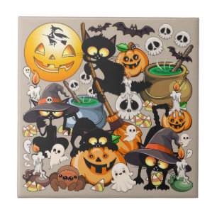 Halloween Cats Funny Party Ceramic Tile