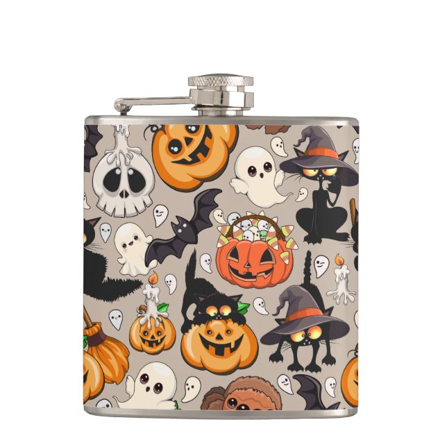 Halloween Cats Funny Party Flask (Front)