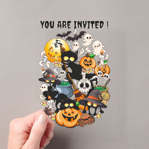 Halloween Cats Funny Party Petite Acrylic Invitation