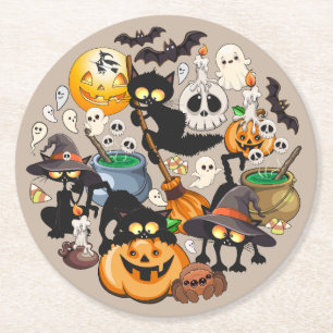 Halloween Cats Funny Party Round Paper Coaster