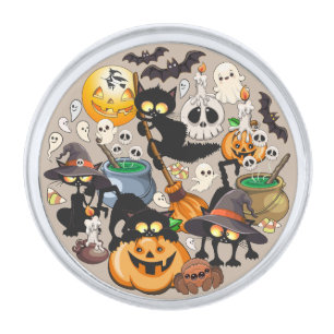Halloween Cats Funny Party Silver Finish Lapel Pin