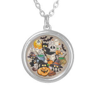 Halloween Cats Funny Party Silver Plated Necklace