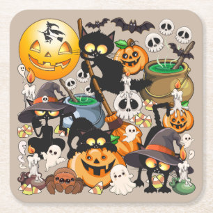 Halloween Cats Funny Party Square Paper Coaster