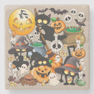 Halloween Cats Funny Party Stone Coaster